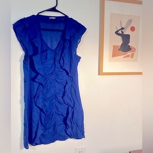 Odille gathered ruffled dress in electric blue size 8